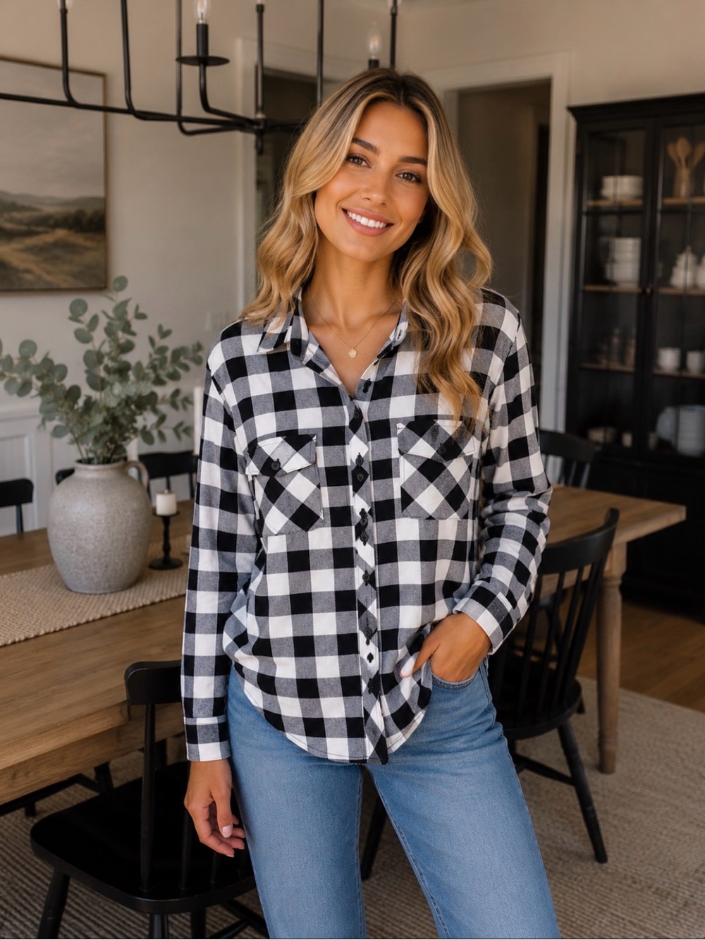 Just Be checkered button down top